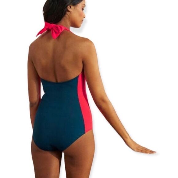 Boden Minori Halter One Piece Swimsuit Blue Pink Colorblock 10 FLAW - Picture 9 of 9